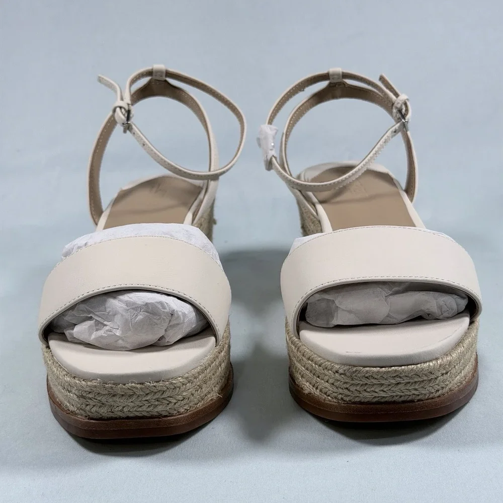 Lauren Ralph Lauren Size-7B Leona Espadrille Platform Wedge Sandal Leather White